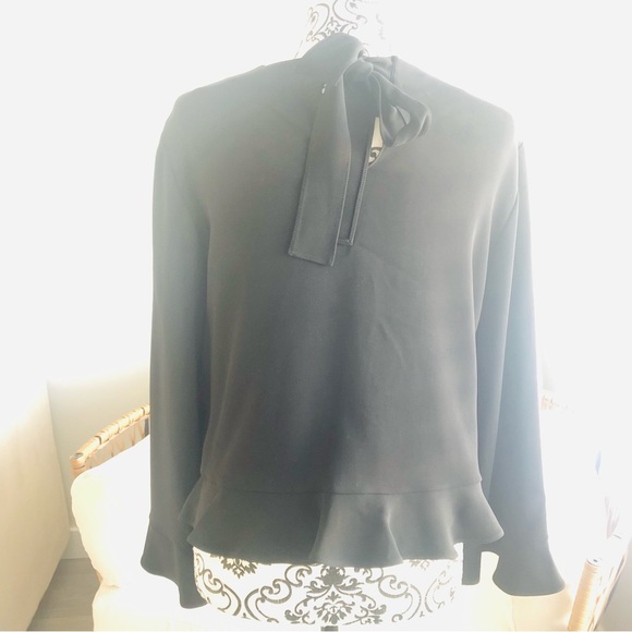Stella McCartney Flowy Ruffle Bell Sleeve Tie Back  Blouse Black XS - Picture 3 of 7